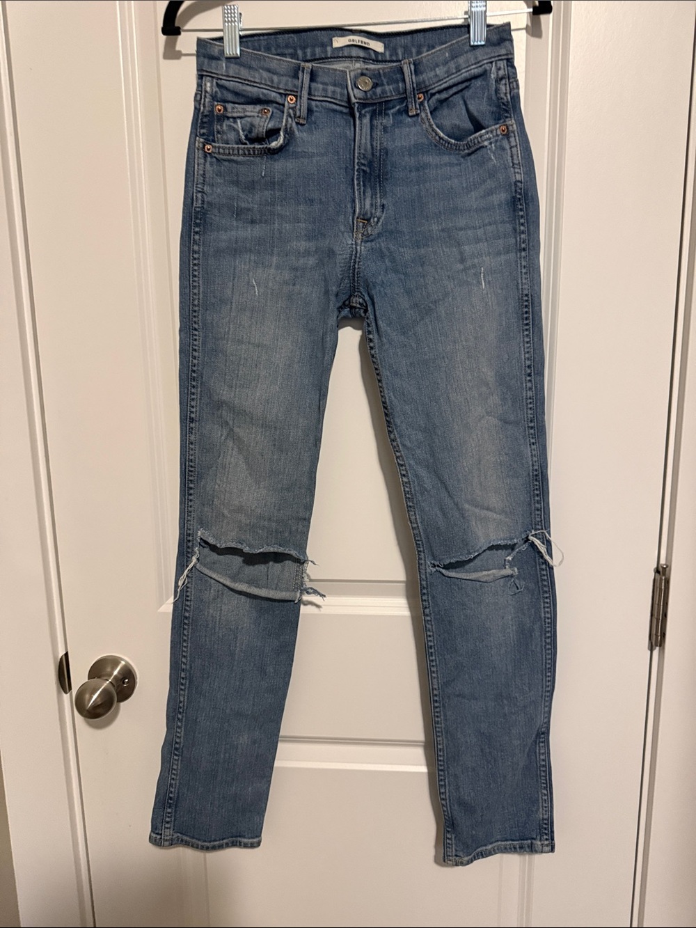 GRLFRND Medium Blue Distressed Skinny Jeans